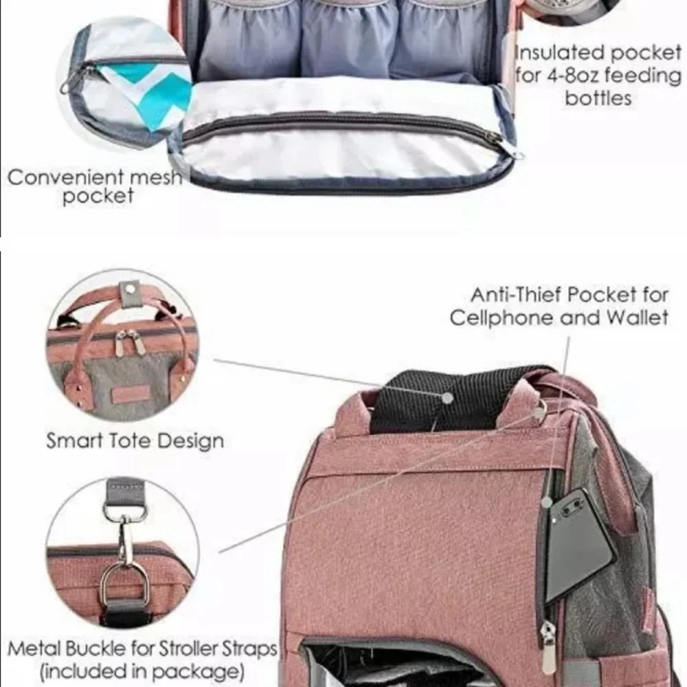 Upsimples Gray and‎ Pink Backpack diaper bag perfect condition
